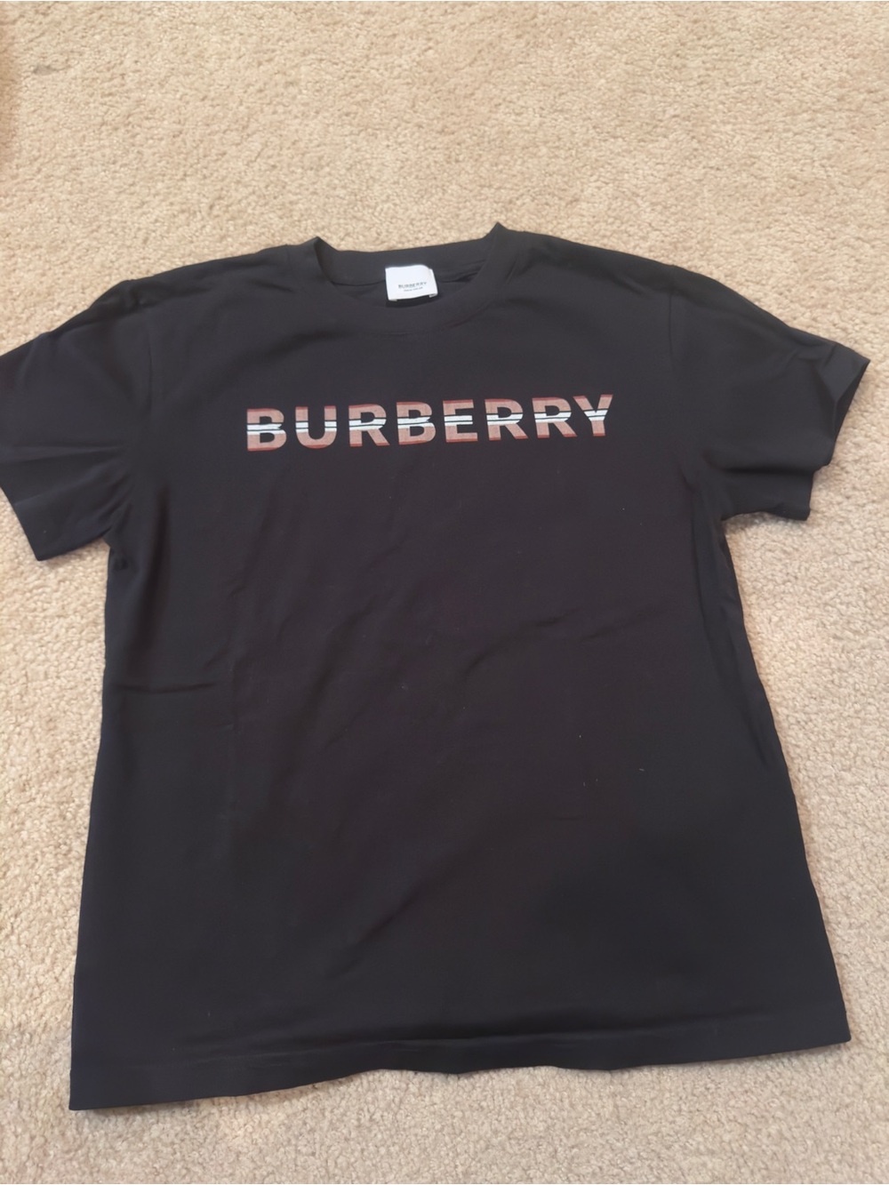 Burberry Black Logo Stripe Crew Neck Tee